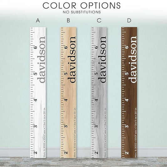 Wooden Kids Growth Height Chart Ruler for Boys and Girls Painted or Engraved (Classic Print)