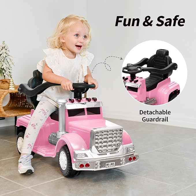 3-in-1 Ride on Push Car for Toddler with Handle, Toddler Ride on Toy for Boys, Stroller Sliding Walking Car w/Music, Horn and Lights - Light Pink