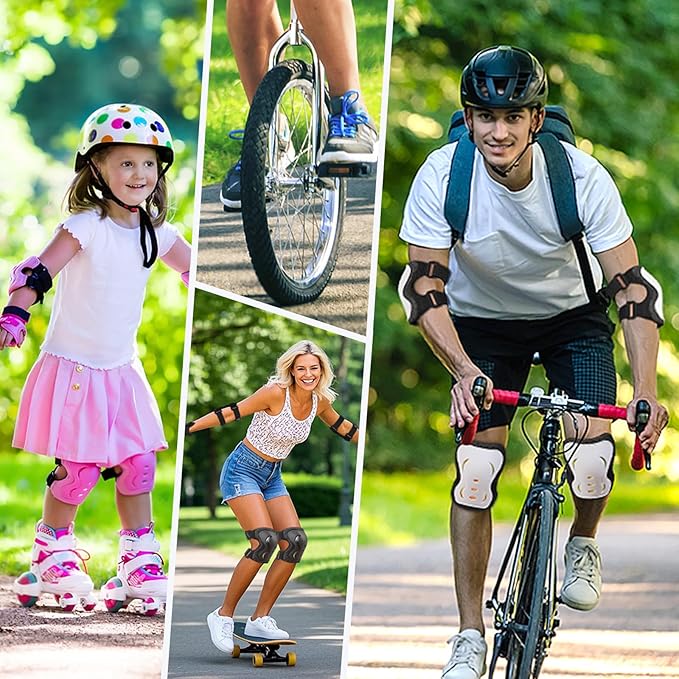 Kids/Adult/Youth Knee and Elbow Pads with Wrist Guards 3 in 1 Protective Gear Set for Skateboarding Cycling BMX Bike Scooter Skating Rollerblading Riding