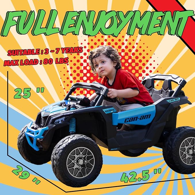 KerryYoo SU5 24V Ride on Toys for Big Kids,4x200W,2 Seater Electric Ride on UTV 4WD/2WD,EVA Rubber Tires,4x4 Shock Absorbers,Remote Control,Licensed Can-Am,Bluetooth - Blue