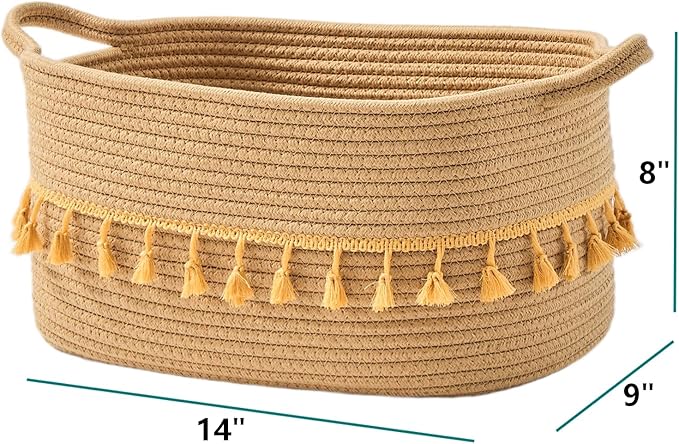 BUBUSUN Storage Bins Woven Baskets for Storage Set of 3, Cotton Rope Basket with Handles for Toys/Shelves/Laundry, Rectangle Multi-Purpose Organizer for Living Room, Bedroom, Nursery (Brown)