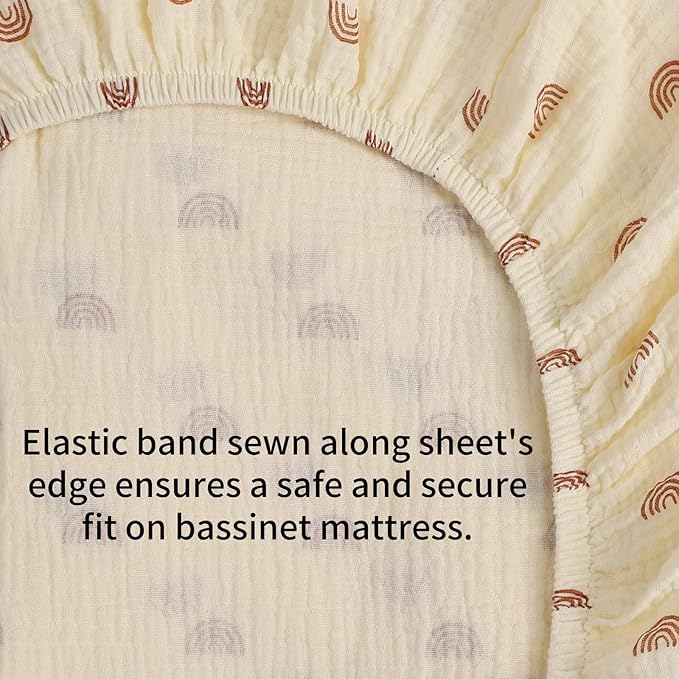 Onacosht Muslin Bassinet Sheets 24" x21" Compatible with Graco Pack ‘n-Play Dome LX Bassinet, Small Round Bassinet Sheets 2 Pack 100% Cotton Natural and Rainbow