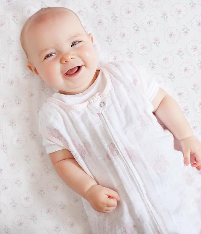 SwaddleDesigns Softest Cotton Muslin Fitted Crib Sheet, Toddler Sheet for Boys & Girls, Fits Standard Crib Mattress (28 x 52 inches), Pastel Pink Posies