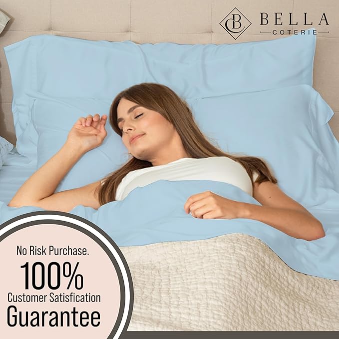 Bella Coterie Luxury Bamboo Viscose Queen Size Flat Sheet | 100% Organically Grown | Ultra Soft | Cooling for Hot Sleepers [Coastal Blue]