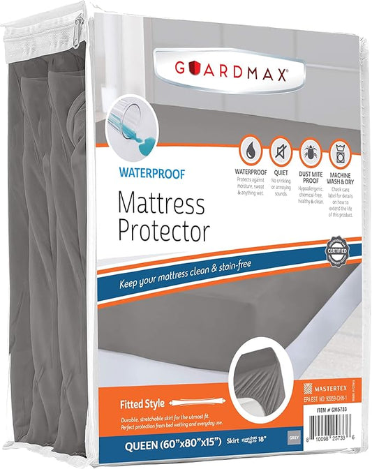 Guardmax Jersey Knitted Queen Size Mattress Protector - Waterproof & Dust Mite Proof Mattress Cover with Stretchable Pockets - Soft, Comfortable, & Noiseless Waterproof Fitted Sheet.(60 x 80 x 15)
