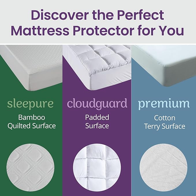 SafeRest Sleepure Waterproof Mattress Protector Twin XL Size - Viscose Derived from Bamboo - Fitted with Stretchable Pockets - Machine Washable Cotton Twin XL Mattress Cover for Bed