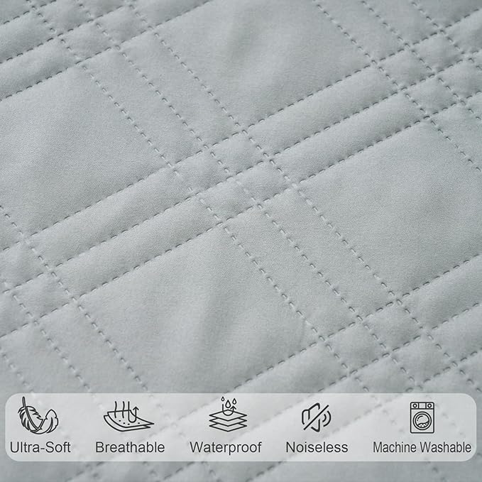 david's kids 2 Pack Waterproof Mini Crib Mattress Protector, Fit Pack N Play, Playard and Mini Crib Mattresses, Ultra Soft Breathable Pad Cover for Boys Girls Neutral, Grey & Navy Blue Checker