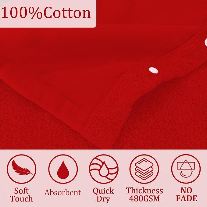 VOOVA & MOVAS Baby Hooded Towel with Bear Ear, 0-3Years | 100% Cotton, Ultra-Soft & Absorbent | Gentle for Sensitive Skin, Bath, Pool & Beach Towel | Newborn (Red)
