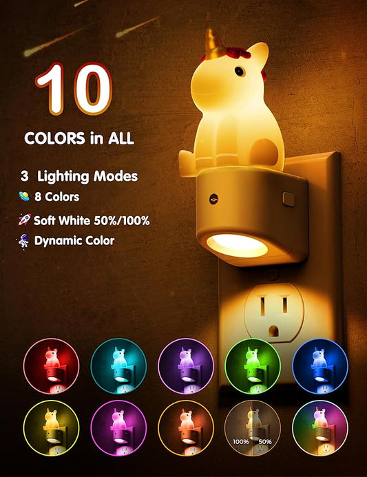L LOHAS LED Plug-in Night Light for Kids, Cute Color Changing LED Night Light with Dusk to Dawn Sensor, Christmas, Birthday Gift Nightlight for Girls & Kids, Room Decor