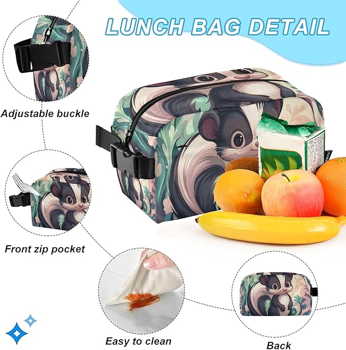 Jucciaco Cute Cartoon Skunk Kids Backpack with Lunch Bag for Boys Girls Travel School Backpack Sets