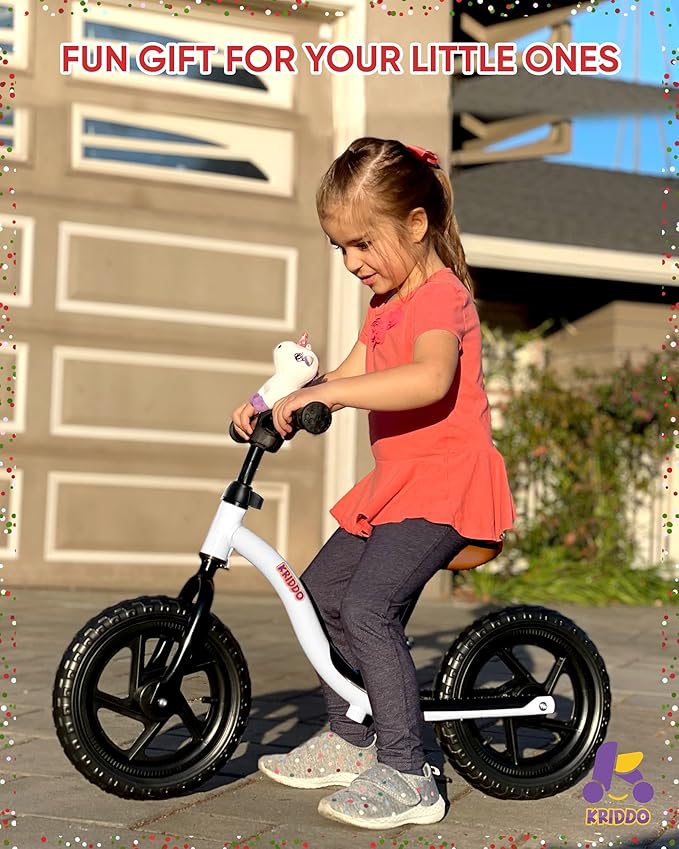 KRIDDO Toddler Balance Bike 2 Year Old, Age 24 Months to 5 Years Old, Early Learning Interactive Push Bicycle with Steady Balancing, Gift Bike for 2-5 Boys Girls, White