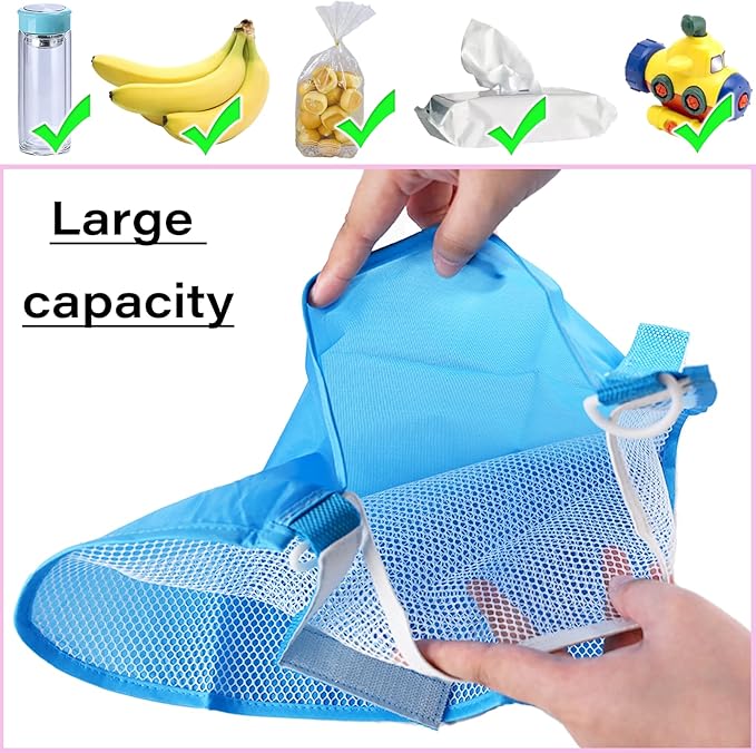 LiXiongBao 2 Pcs Side Sling Stroller Cargo Net,Universal Stroller Organizer Attachment Bag for Storage,Non-Slip and Adjustable Straps Portable Side Sling Storage Mesh Organizer(Blue)