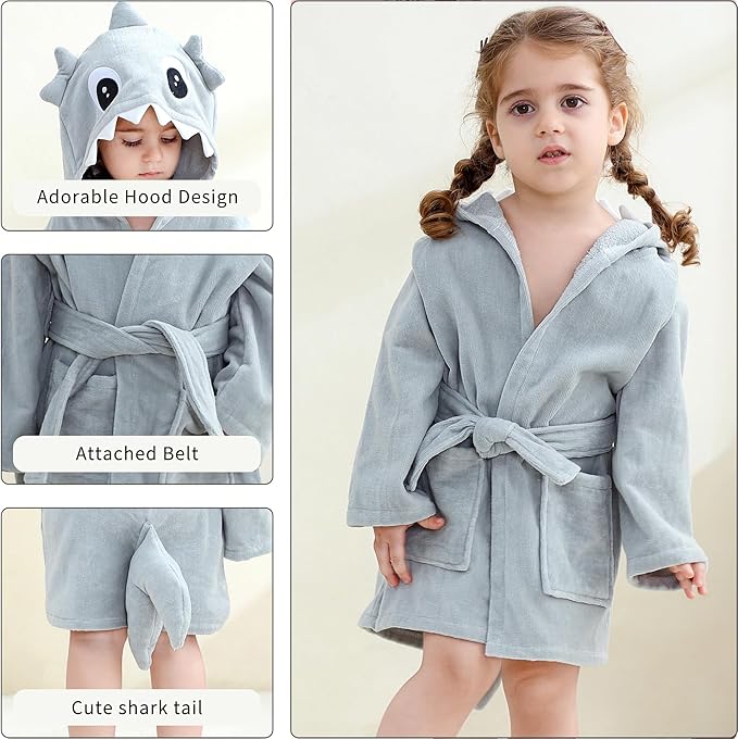 MICHLEY Girls Boys Robe Cotton Towel Baby Animal Dinosaur Style Hooded Bathrobe