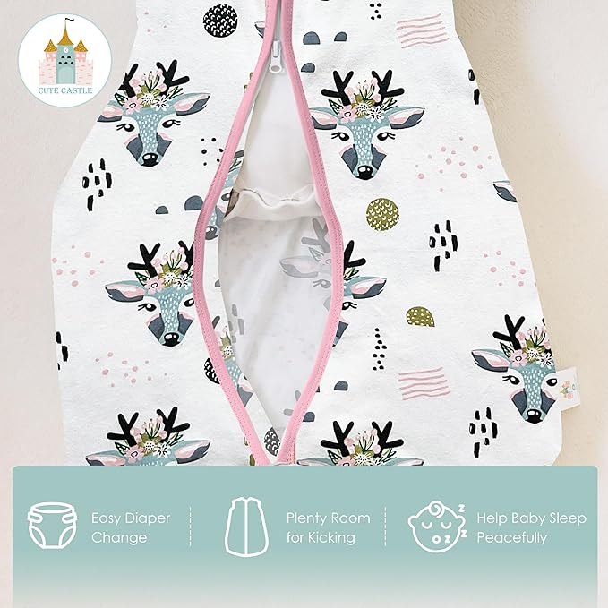 Cute Castle Baby Sleep Sack 0-6 Months - Lightweight 100% Cotton 2-Way Zipper TOG 0.5 Infant Wearable Blanket, Newborn Essentials Toddler Sleep Clothes (3 Pack Pink)