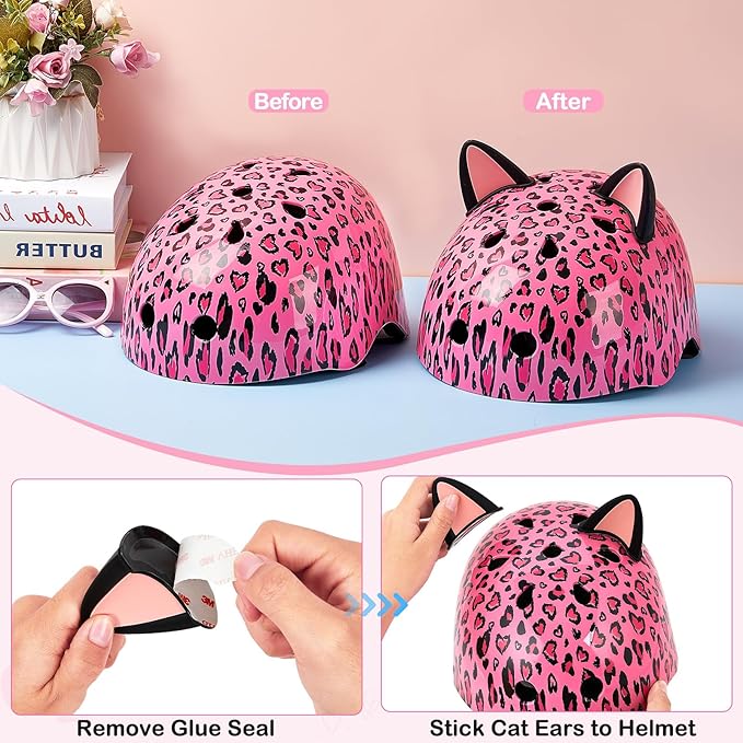 Kids Helmet, Bike Helmets for Kids 8-14 with Knee Pads and Elbow Pads Wrist Guards, Adjustable Youth Girls Bike Helmet with DIY Cat Ears Skateboard Helmet for Scooter Skating Cycling