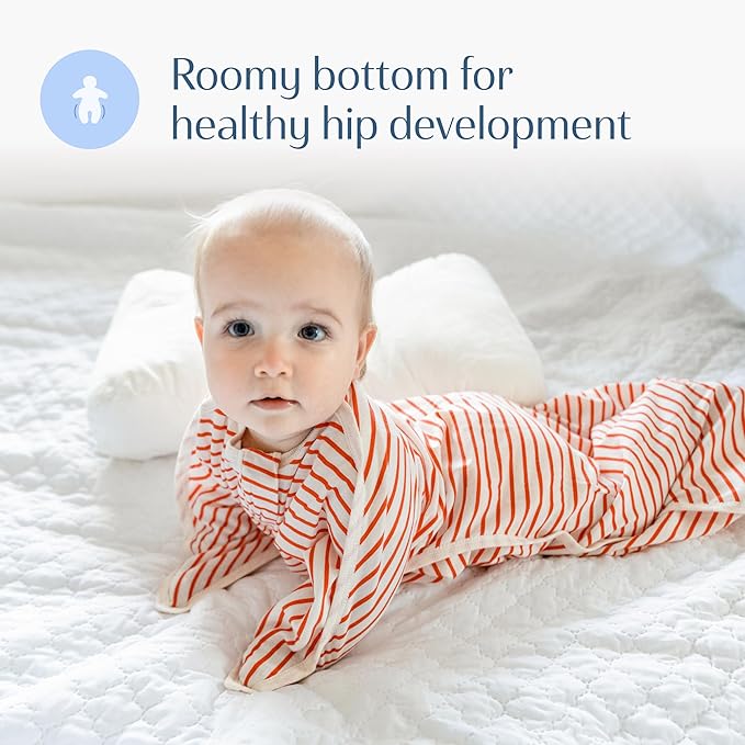 SleepingBaby Zipadee-Zip Transition Swaddle - Cozy Baby Swaddle Blanket with Zipper Convenience - Roomy Wearable Blanket for Easy Diaper Changes - Stripes Strawberry/Cream, Large (12-24 Month)
