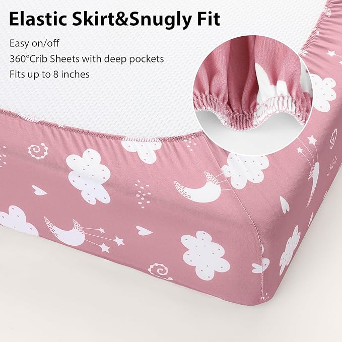 Baby Crib Sheets Girl, 3 Pack Toddler Bed Sheets Fit for 52”x28” Standard Crib and Toddler Mattresses, Super Soft Microfiber Pink Stars