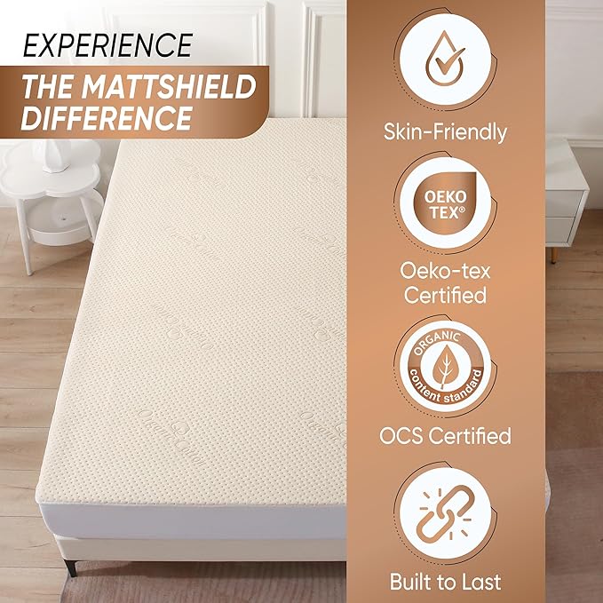 Luxury Waterproof Organic Mattress Protector King - Organic Cotton Breathable Mattress Pad Cover - Premium 380 GSM Comfort - Deep Pocket - Jersey Cotton Skirt - Fitted Design
