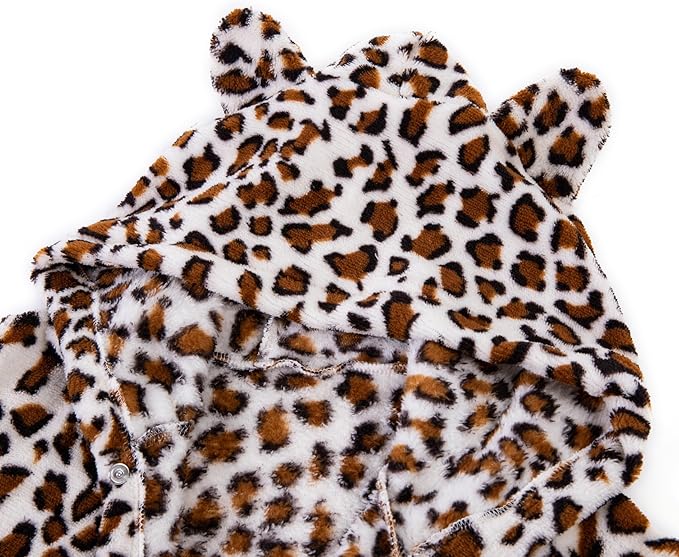 Kids Toddler Cartoon Hooded Plush Robe Leopard Pajamas Fleece Bathrobe Children Sleepwear