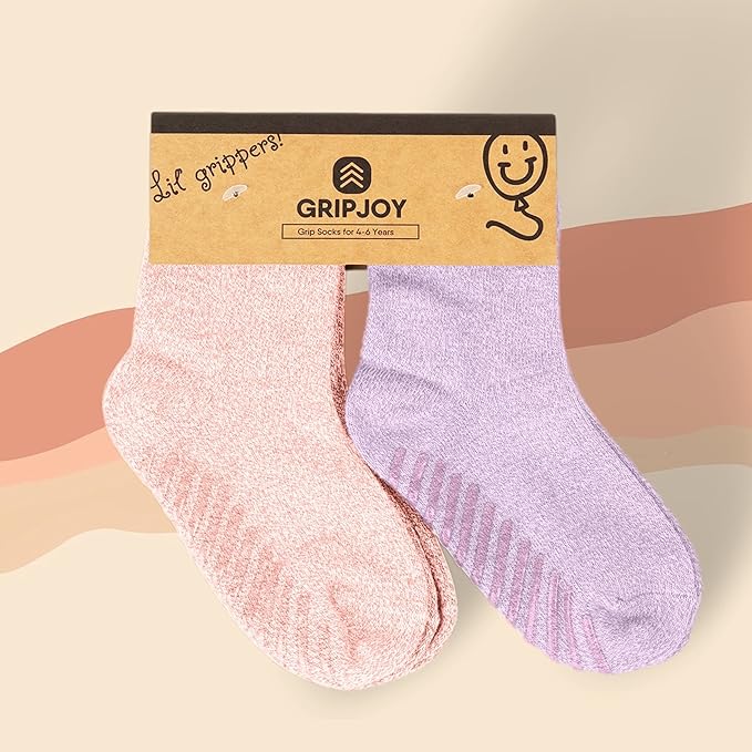 Gripjoy Toddler Socks with Grippers, Non-Slip for Kids, Enhanced Stability, Comfortable Cotton - 4 Pairs