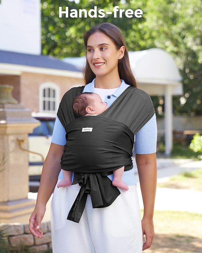 Momcozy Baby Carrier AirMesh - The Perfect Summer Water Sling for Newborns to Toddler 8-35 lbs - Cooling, Breathable and Lightweight Baby Wrap, Nice for Summer, Pool, Beach, Swimming, Black