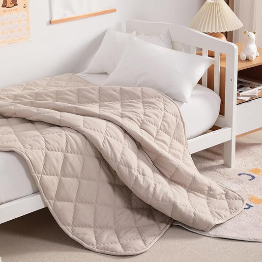 NTBAY Down Alternative Oversized Toddler Comforter, Super Soft and Warm Solid Color Baby Crib Quilted Blanket, 43x60 inches, Taupe