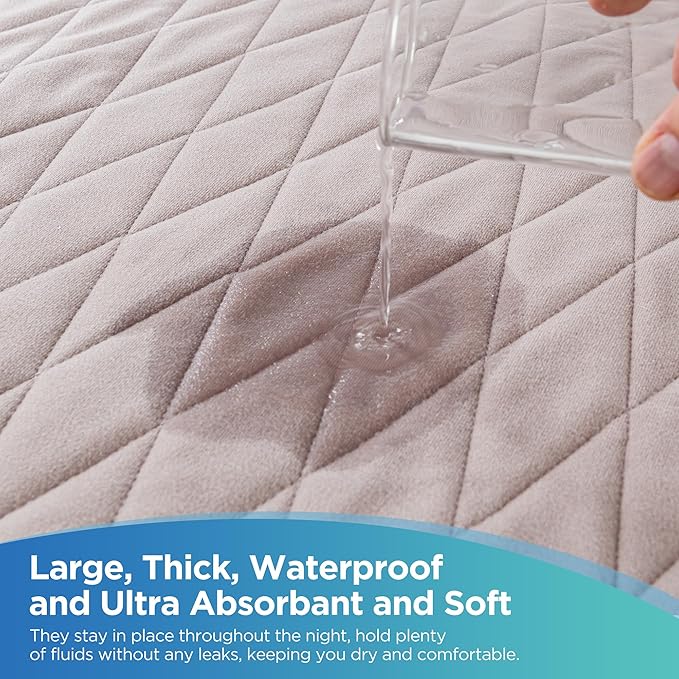 Careland Washable Underpads, 34" x 54" Heavy Absorbency Reusable Incontinence Pads for Adults, Elderly, and Pets - Waterproof Protective Pad for Bed, Couch, Sofa, Floor (Brown, 36 x 54 in)