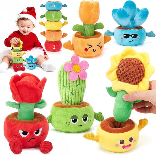 hahaland Montessori Toys for 1 Year Old Boy Girl - 10 in 1 Plush Garden Stacking Toys for Toddlers 1-3 with Color Matching & Planting Play - Fine Motor, Sensory & Emotional Development Toy