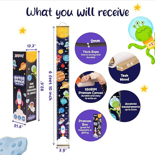 KooKooBaby Kids Growth Chart for Wall - 82"x7.9" Premium Canvas Removable Height Chart for Kids Height Measurement for Wall, Height Chart for Kids & Babies, Kids Height Wall Chart (Outer Space)