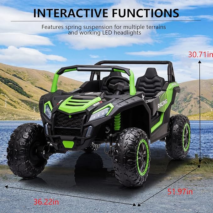 POSTACK 220lbs XXXL 24V Ride on Toy for Big Kids, 2 Seater Battery Powered Electric Toy Car for Kids, Ride On Car with Parent Remote Control, 4WD Side by Side Ride on Power 4 Wheeler UTV Truck, Green