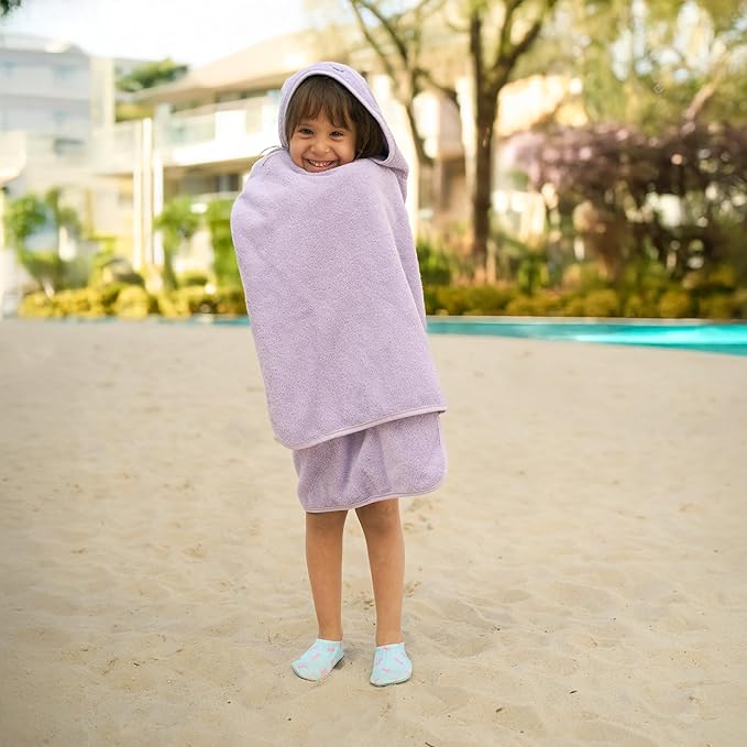 BAGNO MILANO Kids Organic Turkish Cotton Hooded Beach Cover-Up Towel, GOTS Certified, for Boys and Girls (Unicorn Purple, 24"x48"+8"/Hooded Towel)