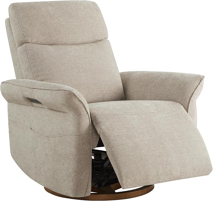 CHITA Power Recliner Chair, Electric Triple-Motor Swivel Glider Nursery Rocking Chair with Adjustable Power Headrest and Lumbar Support, Solid Wood Base, Khaki Grey