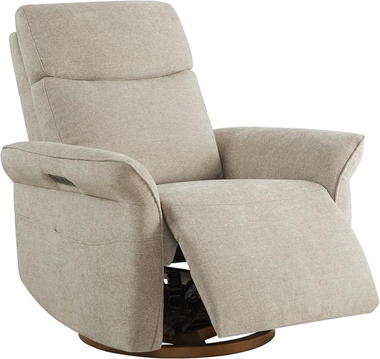CHITA Power Recliner Chair, Electric Triple-Motor Swivel Glider Nursery Rocking Chair with Adjustable Power Headrest and Lumbar Support, Solid Wood Base, Khaki Grey