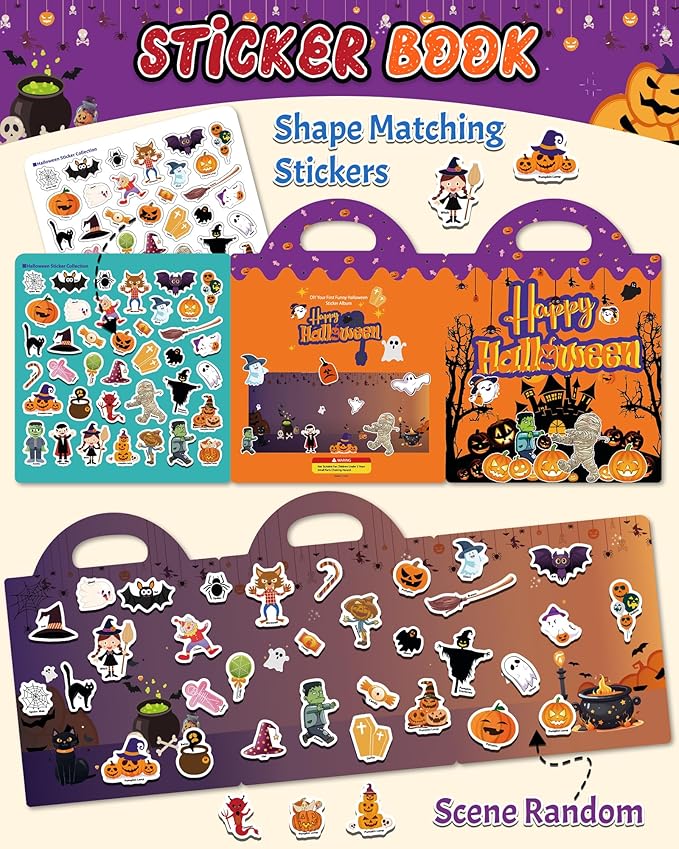 Benresive Reusable Sticker Books for Toddlers, Fun Travel Stickers for Kids, Toddler Sticker Book, Crafts Activities for Toddlers, 3 and Up Birthady Gifts - Halloween