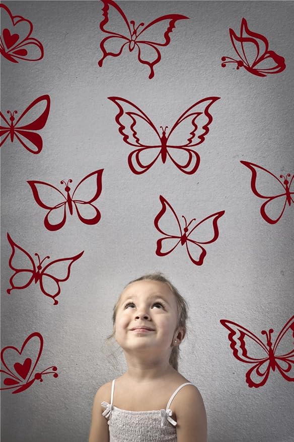 The Decal Guru Butterfly Wall Art Vinyl Stickers DIY Nursery or Girls Room Decor Peel and Stick Butterflies Decals (Burgundy, 55x58 inches)