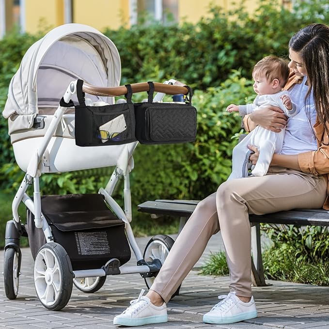 PHOEBUS BABY Double Stroller Caddy Organizer with 2 Insulated Cup Holder, Parent Console Fits for BOB Duallie, Jeep, Baby Jogger City Mini GT2 and UPPAbaby, Double Jogging Stroller Accessories