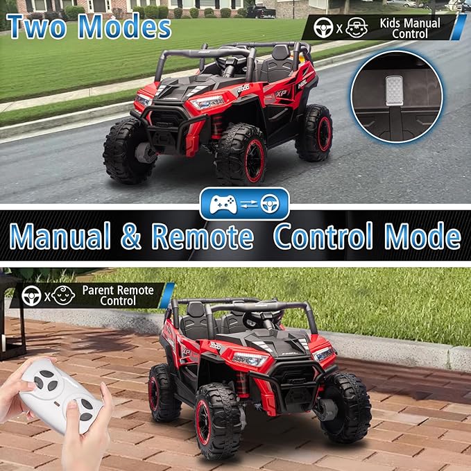 24V Car for Kids, 4WD Ride on Electric Cars, 4x4 Battery Powered Electric UTV for Boys Girls, 3 Speeds Off Road Truck with Bluetooth (Red)