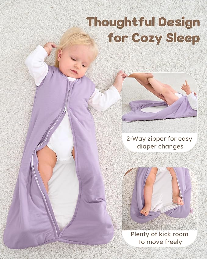 Rayon Made from Bamboo Baby Sleep Sack 6-12 Months, 1.0 Tog Baby Wearable Blanket, Soft Sleeping Bag for Newborn Infant Babies with 2-Way Zipper 2 Pack (Medium) Purple Butterfly