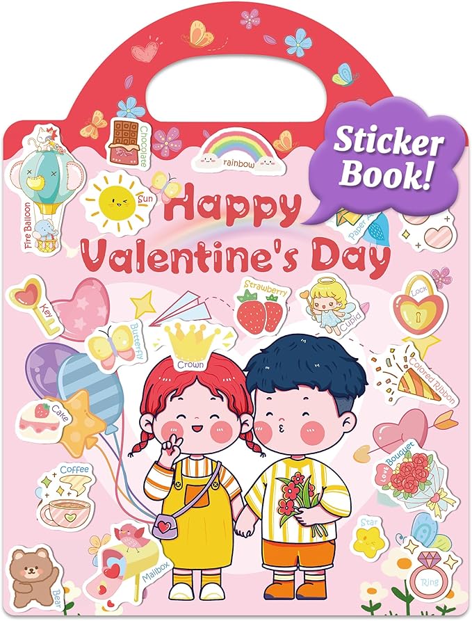 Benresive Reusable Sticker Books for Toddlers, Fun Travel Stickers for Kids, Toddler Sticker Book, Crafts Activities for Toddlers, 3 and Up Birthady Gifts - Valentines