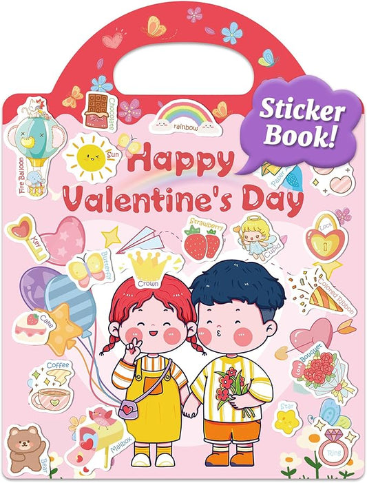 Benresive Reusable Sticker Books for Toddlers, Fun Travel Stickers for Kids, Toddler Sticker Book, Crafts Activities for Toddlers, 3 and Up Birthady Gifts - Valentines