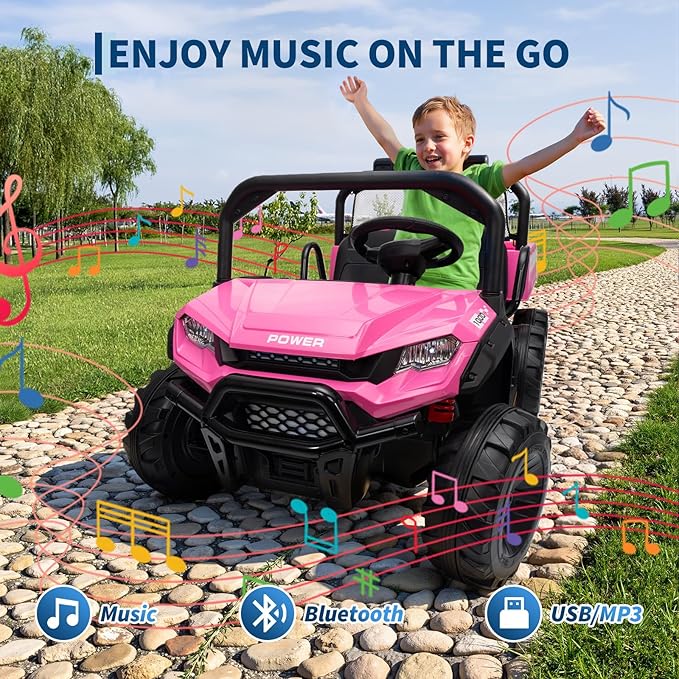 24V 4WD Electric Ride-on Dump Truck for Kids, 2-Seater with Parental Remote Control, 3 Speeds, All-Terrain Off-Road Toy Car for Boys Girls, Pink