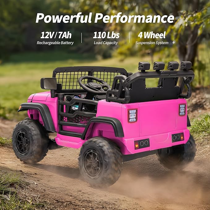 2 Seater Ride on Car Toy, 12V Electric Car for Kids 4-8 with Remote Control, Capacity 110 lb, LED Light - Pink