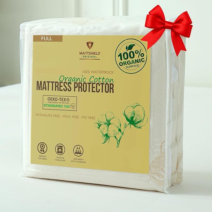 Deluxe Waterproof Organic Mattress Protector Full - Certified Organic Cotton Breathable Mattress Pad Cover - 280 GSM Comfort - Jersey Cotton Skirt - Fitted Comfort