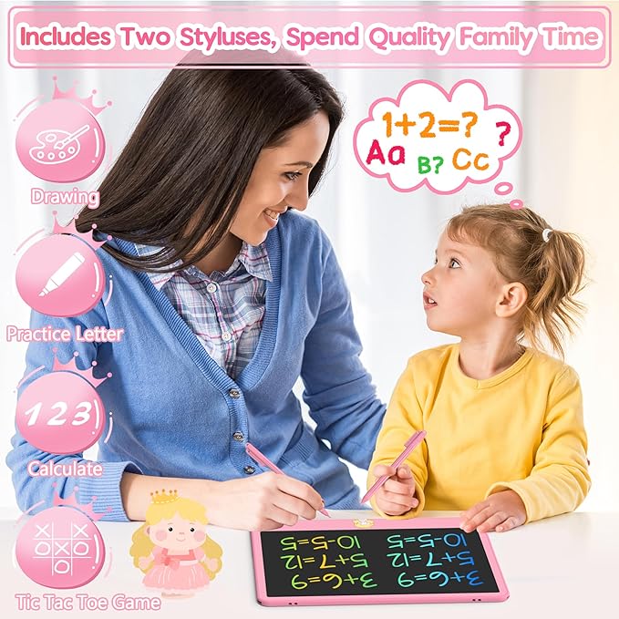 Hockvill LCD Writing Tablet 12 Inch, Toys for Boys Girls Drawing Pad for 3 4 5 6 7 Year Old Kid Toys, Toddler Erasable Doodle Board Travel Essentials, Children’s Day Christmas Gift for Kids - Pink