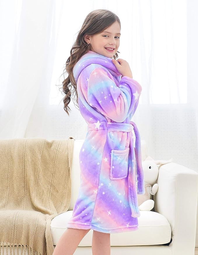 Doctor Unicorn Soft Hooded Rainbow Bathrobe Sleepwear for Girls