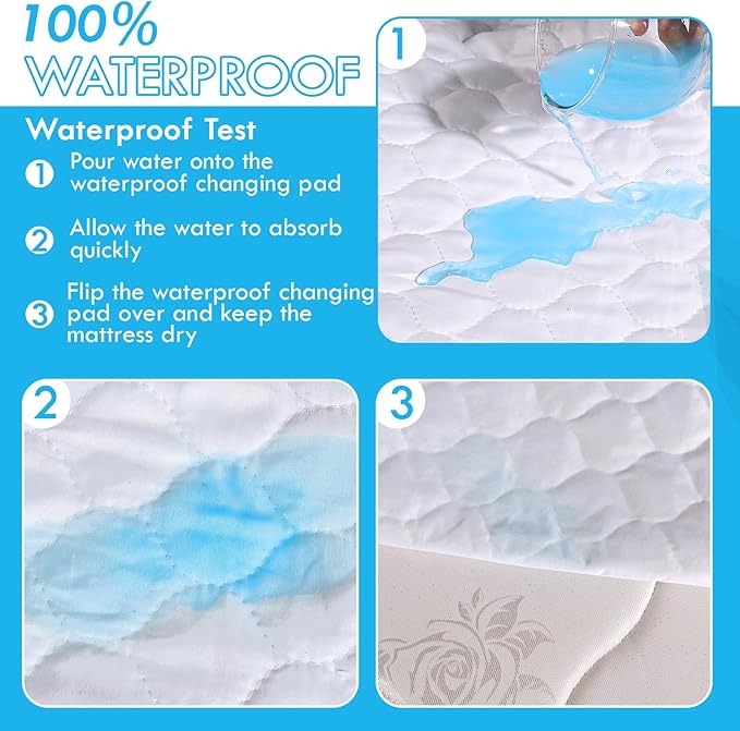 Bed Pads Washable Waterproof(2 Pack), Reusable Tuckable Mattress Protector Underpads, Incontinence Bed Pads for Adults Kids Full Size 34"X54" and 21" Wings