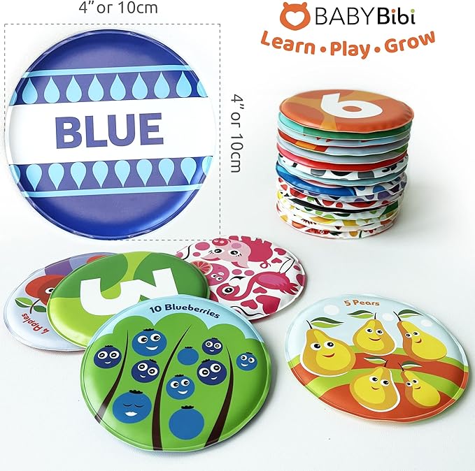 Floating Baby Flash Cards for Bathtub - Learn Numbers, Counting and Colors - Educational Bath Toys for Babies & Toddlers 3 Plus Months (Set of 21)