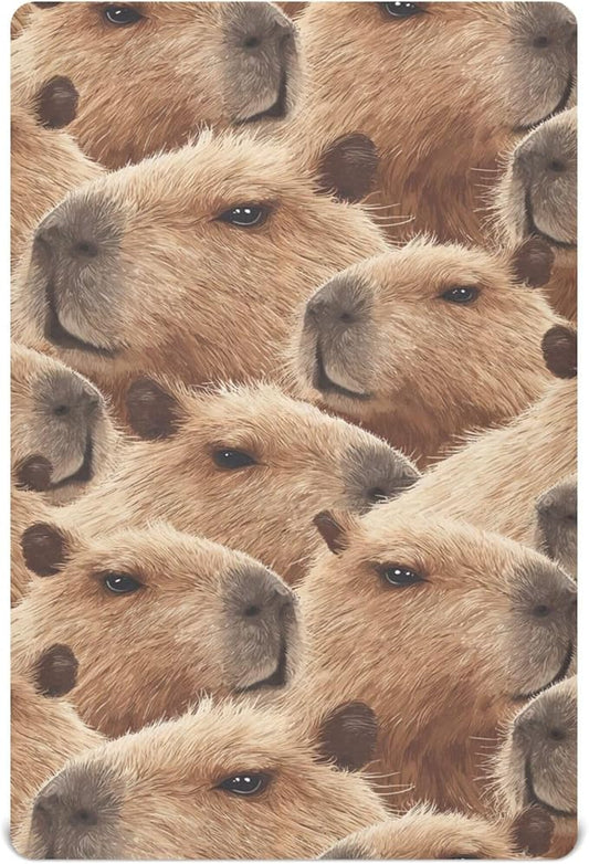Vintage Brown Capybara Crib Sheets Soft Breathable Fitted Baby Crib Sheets Mattress Cover for Girls Boys, 52" x 28" x 9"