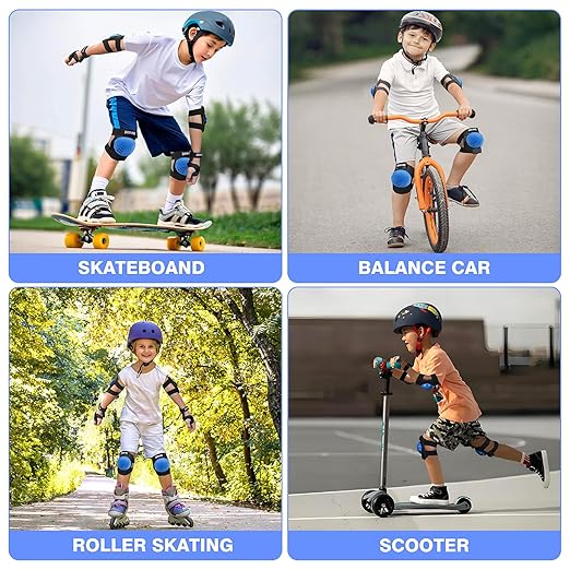 Kids/Youth Knee Pads Elbow Pads Wrist Guards 3 in1Protective Set, for 3-15 Years Child Roller Skates, Cycling, Inline Skating, Skateboard, BMX Bike, Balance Bike, Scooter Riding Sports