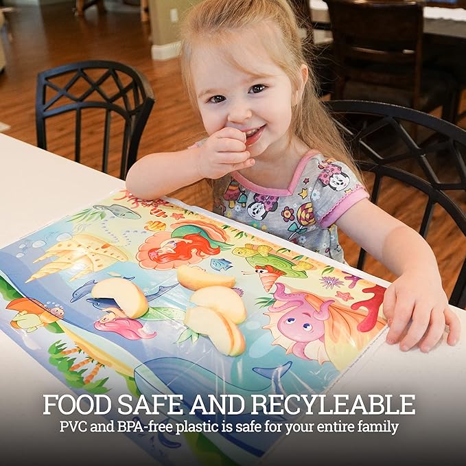 Disposable Placemats for Baby - Girls Designs Toddler Placemat That Sticks to Tables at Restaurants - (Assorted 40 Pack with 3 Designs)